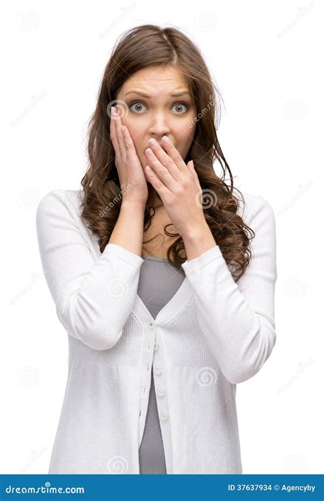 Shocked Woman Putting Hands On Head And Mouth Covering Stock Photo