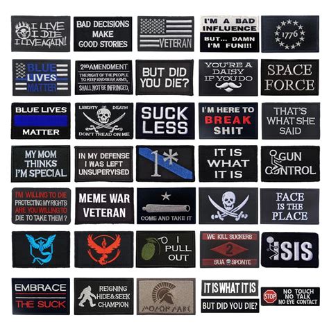 Skull Embroidered Patch Funny Buzzword Military Slogan Sticker Decal