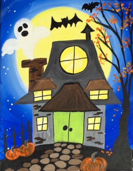 How To Paint A Haunted House Halloween Painting Halloween Canvas