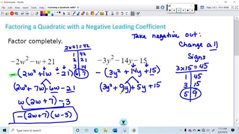 Factoring A Quadratic With A Negative Leading Coefficient Youtube