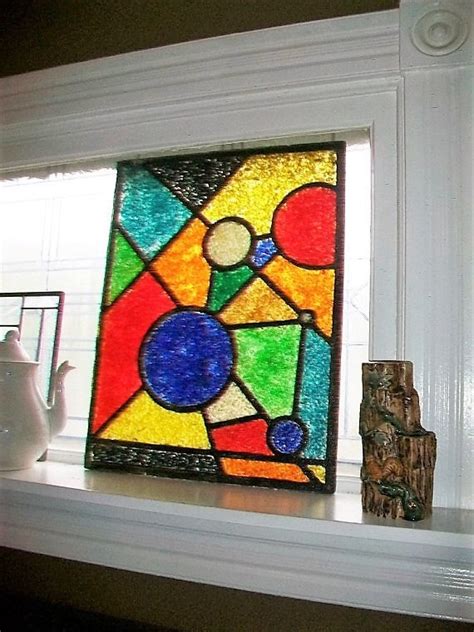 Vintage Stained Glass Style Fused Window Panel 1960s Modernism