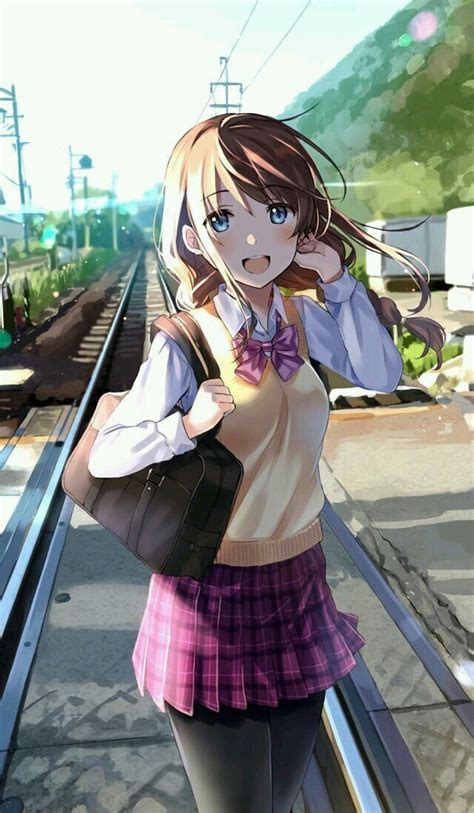 Cute Girl Walking On Train Tracks Anime Neko Manga Anime Comic Anime