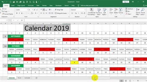 Excel Calendar Year 2019 Youtube