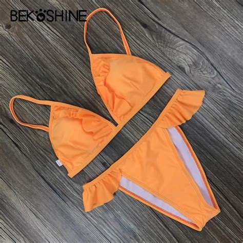 Bekoshine Bikini Solid Bikini Set 2017 Women Swimwear Bandage Swimsuit