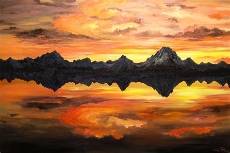 Sunset Over Jackson Lake And The Grand Tetons Painting By