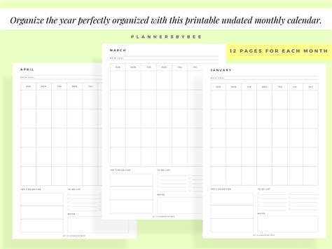 Daily Weekly Monthly Planners Printable Digital Undated Etsy