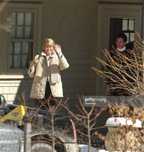 Martha Stewart Waves To The Media From Her Porch In Bedford New York