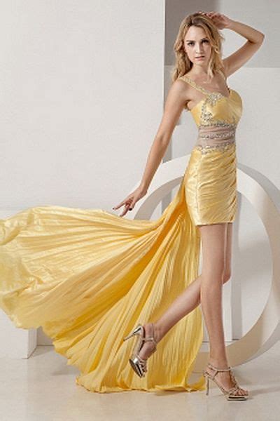 Romantic Yellow Elastic Satin Celebrity Dresses Order Link
