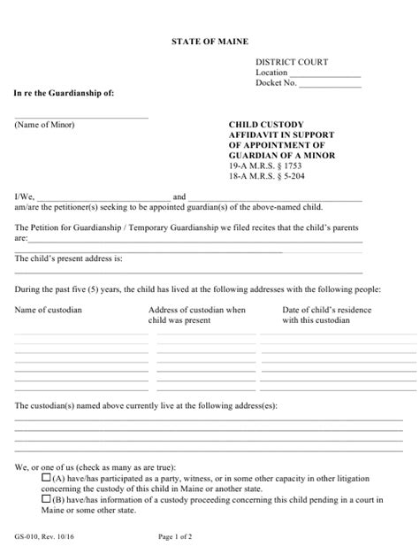 Free Affidavit Forms Child Custody 2023