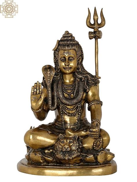 21 Seated Blessing Shiva With Nandi And Long Trident In Brass