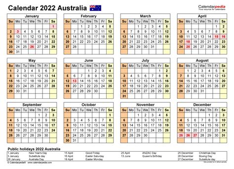 Printable Calendar January 2022 Australia Calendar Template 2022