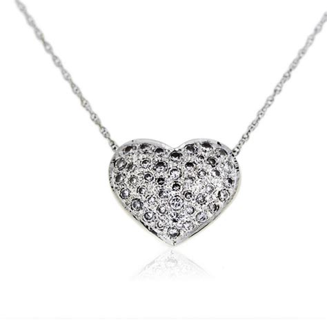 14k White Gold Pave Diamond Heart Necklace Boca Raton