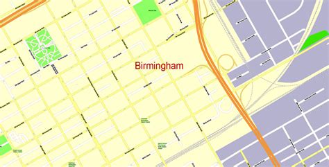 Birmingham Printable Map Alabama Us Exact Vector Map Street G View