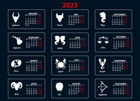 Calendario 2023 Con Signos Del Zodiaco En Un Fondo Azul Impresión De