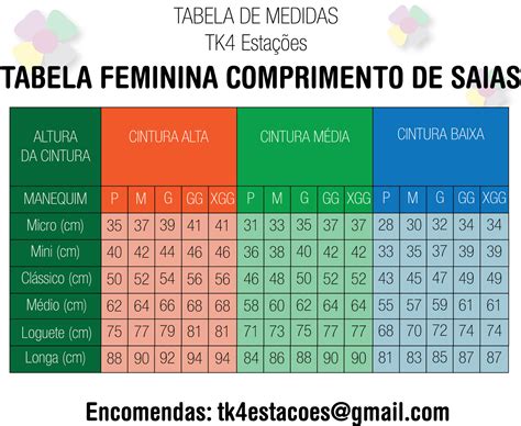 Tk4 Estações Tabelas De Medidas Feminina