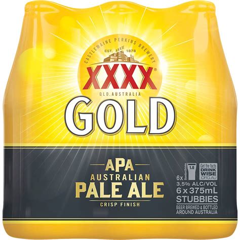 Xxxx Gold Australian Pale Ale Bottles 375ml X 6 Pack Woolworths