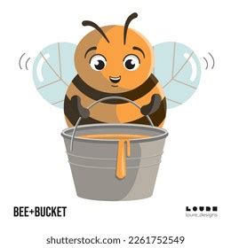 Bee Lifting Bucket Honey Cute Bee Stock Vector Royalty Free Shutterstock