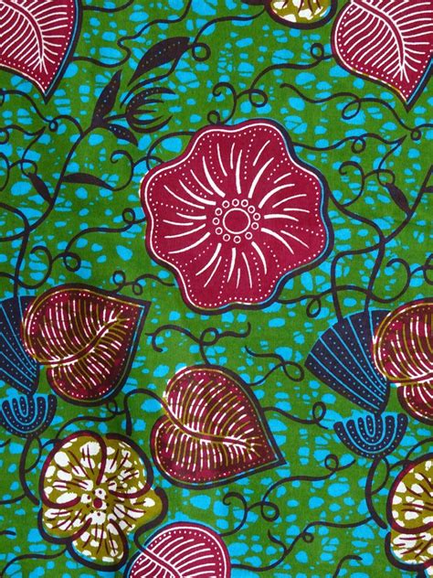 African Print Fabric By The Yard Green Flower African Fabric Ankara