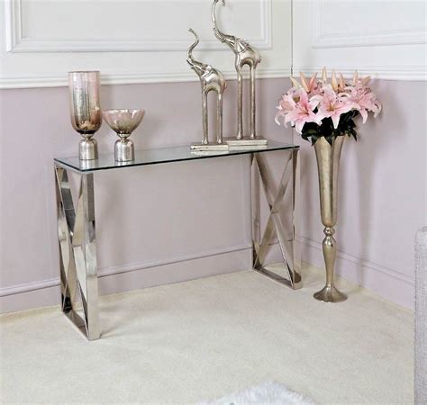 Zenn Contemporary Stainless Steel Clear Glass Console Hall Display Table Ebay