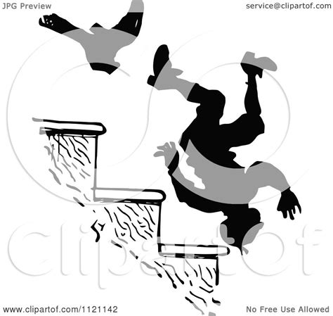 Clipart Of A Retro Vintage Black And White Boot Kicking A Man Down