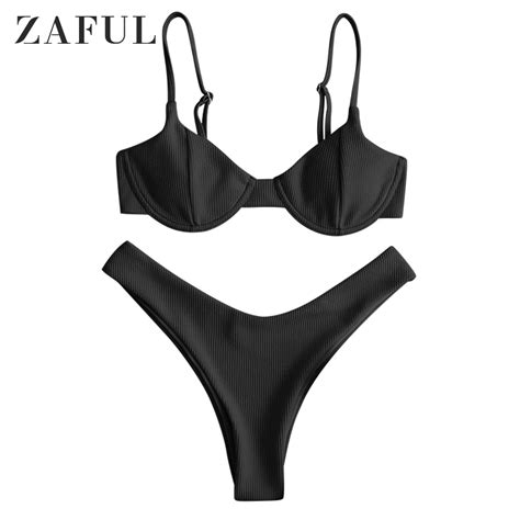 Zaful New High Cut Thong Bathing Suit High Waist Swimsuit Solid