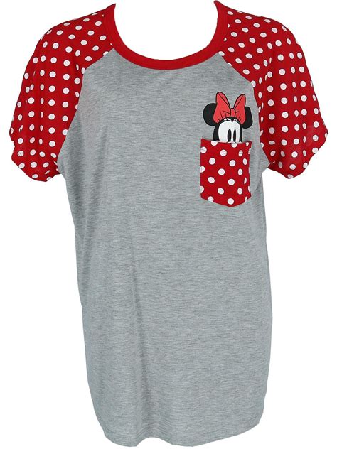 Disney Minnie Mickey Peeking Pocket Tee Shirt Womens Plus