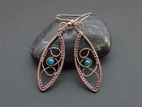 Apatite Earrings Leaf Earrings Copper Earrings Wire Wrapped Jewelry