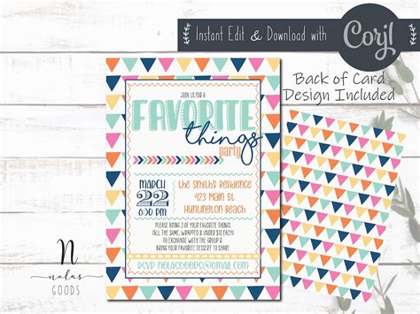 Favorite Things Birthday Party Invitation Favorite Things Party