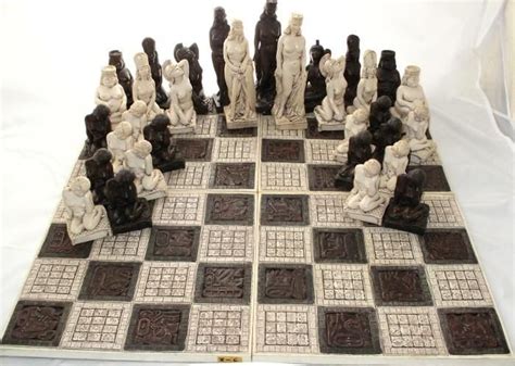 Handmade In Guatemala Artist Signed Tile Chess Board With Nude Women