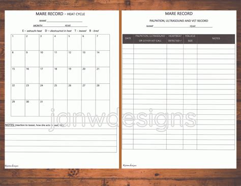 Breeding Record, Equine Journal System, Letter size, A4 size, horse