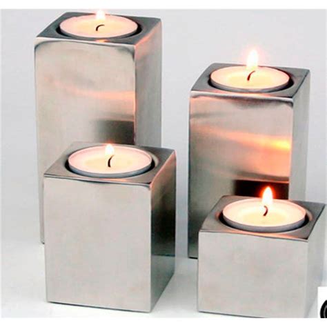 Square Satin Aluminium Finish Candleholder Square Candle Holders