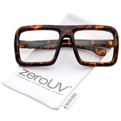 Zerouv Oversize Bold Thick Frame Clear Lens Square Eyeglasses 58mm Shiny Tortoise Clear