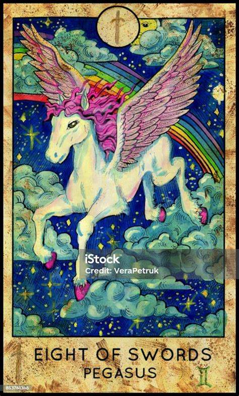 Pegasus Eight Of Swords Stock Illustration Download Image Now Sword