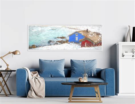 Red White And Blue Scandinavian Oil Landscape Painting On Canvas