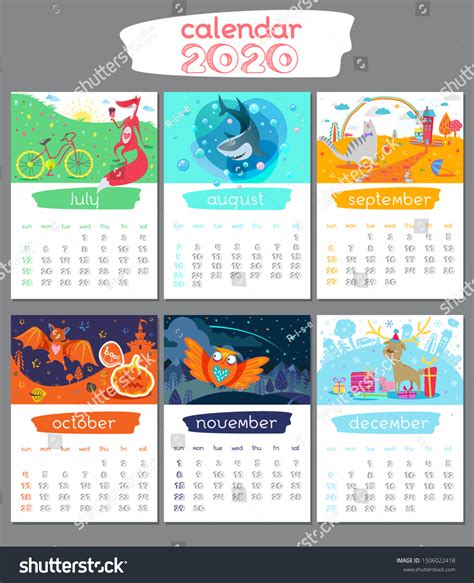 Cartoon Calendar 2020 Year Seasonal Holiday Stock Vector Royalty Free