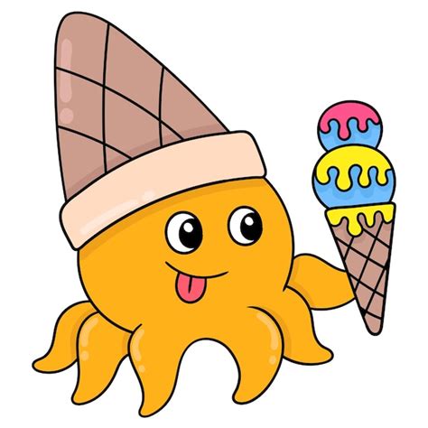 Premium Vector The Yellow Octopus Is Carrying An Ice Cream Cone Ready