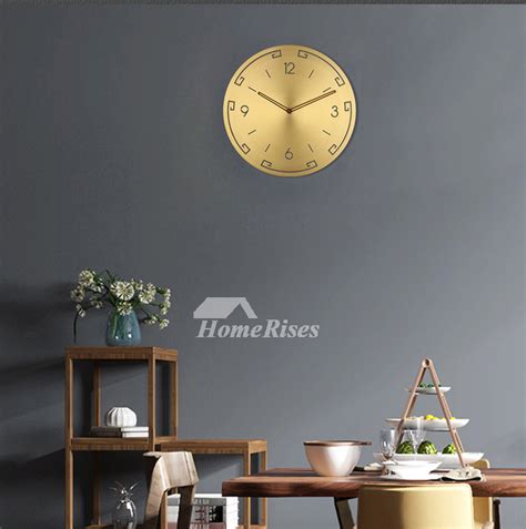 Gold Wall Clock Living Room Silent Brushed Brass Round Light Luxury