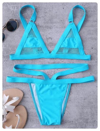 mesh panel bandage bikini set lake blue bikini set thong bikini my xxx hot girl
