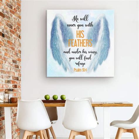 Bible Verse Wall Art He Will Cover You With His Feathers Psalm 914