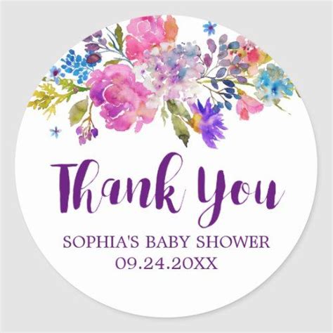 Plum Purple Pink And Blue Flowers Thank You Favor Classic Round Sticker