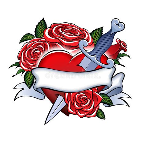 Dagger Heart Tattoo Stock Vector Illustration Of Ribbon 33176503
