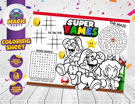 Super Mario Coloring Sheet Party Activity Birthday - Etsy