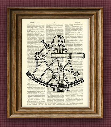 sextant illustration beautifully upcycled dictionary page book etsy book art vintage art