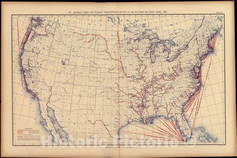 Historic 1898 Map Statistical Atlas Of The United States Navigable