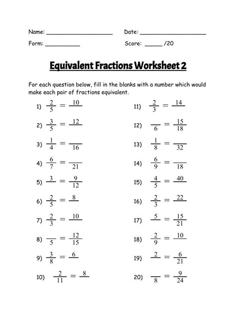 Adding Fractions Equivalent Fractions Fractions Worksheets Printable