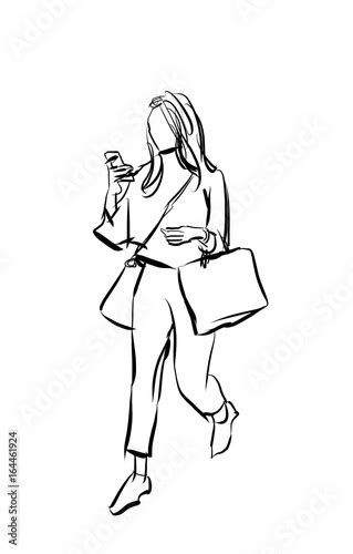 Shopping Girl With Smartphone Cartoon Drawing Isolated Buy This Stock