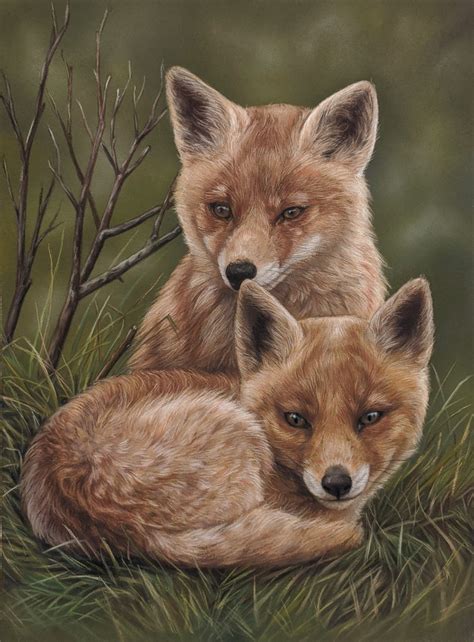 Two Young Foxes Pastel Drawing By Tatjana Bril Artfinder