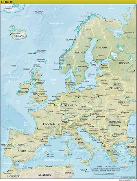 Europe Wall Map Geophysical Series