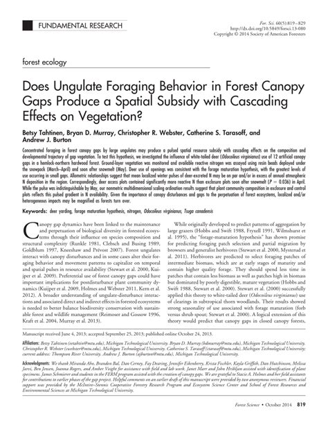 Pdf Does Ungulate Foraging Behavior In Forest Canopy Gaps Produce A