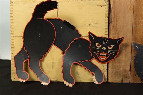 Vintage Halloween Jointed Die Cut Paper Cardboard Black Cats